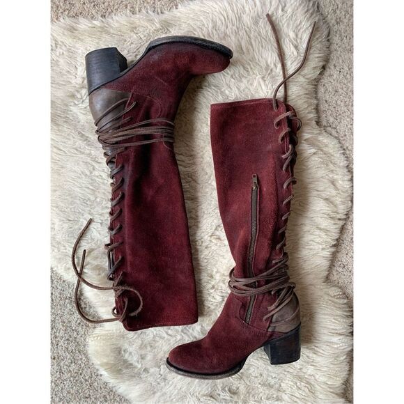 Freebird by Steven Coal Suede Lace Up Boot Wine Size 8 - Picture 7 of 12